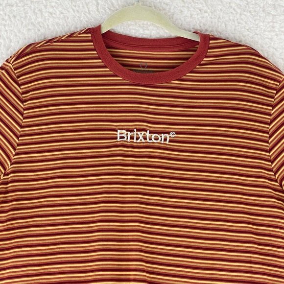 Brixton Hilt Palmer T-Shirt Mens Red Short Sleeve Striped Stretch Size Medium - Picture 2 of 13